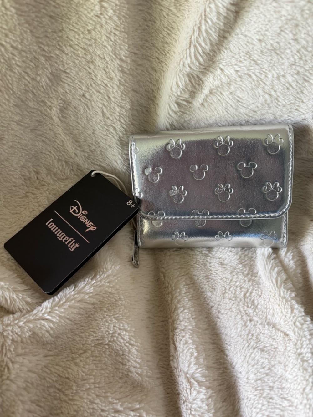 Loungefly Metallic Silver Mickey and Minnie Head Wallet